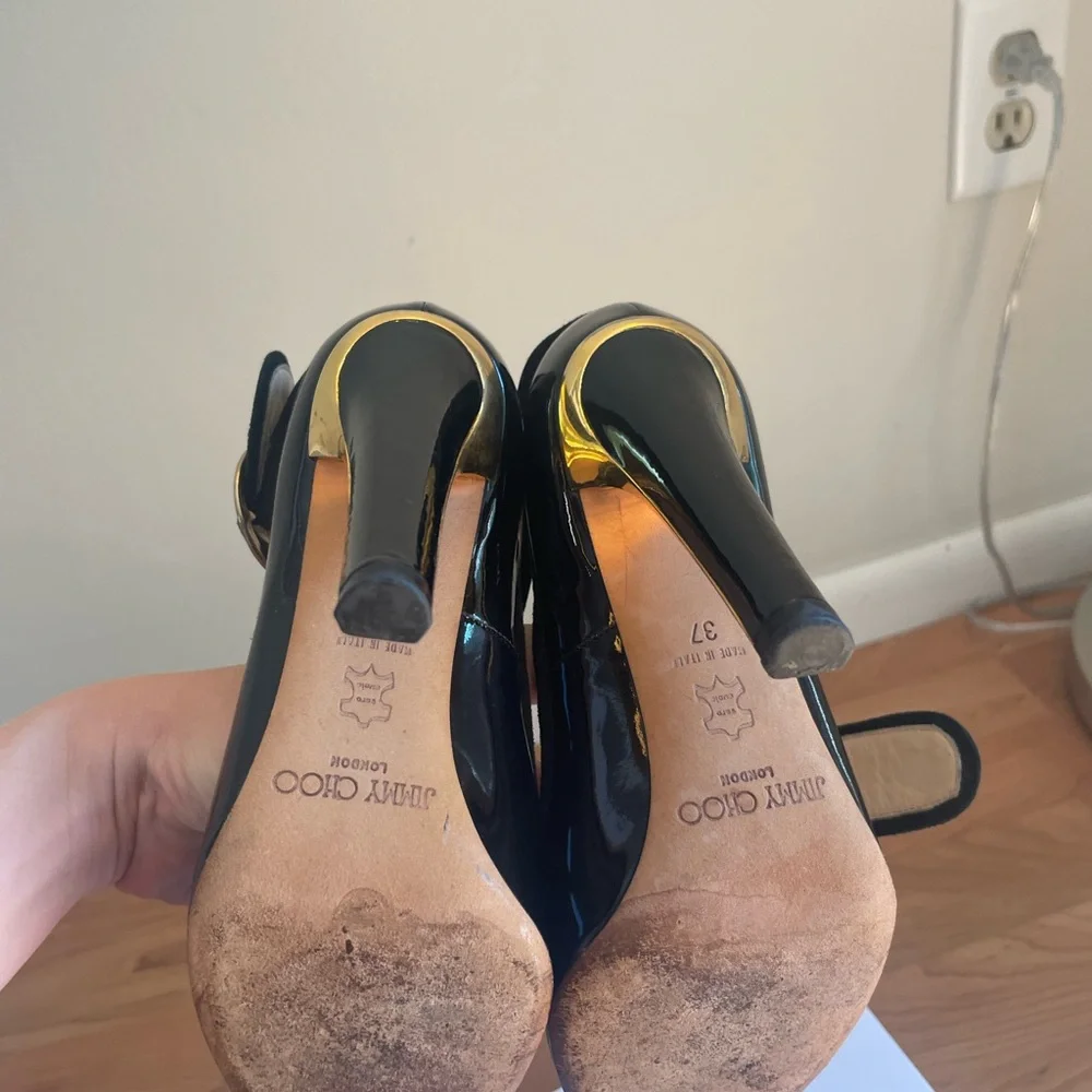 Jimmy Choo black and gold high heels with ankle strap - Picture 4 of 10